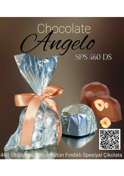 Angelo Chocolate 460 gr Gümüş Yaldız Sargılı Bütün Fındıklı Spesiyal Çikokata
