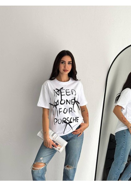 Need Money Baskılı Kurdele Detaylı Kısa Kollu T-Shirt