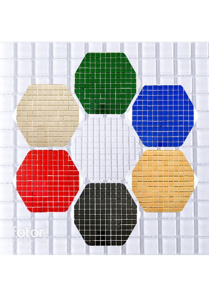 Hobi ve Sanatsal Çalışmalar Için 23X23MM. Boyutlarında Beyaz, Mavi, Kırmızı, A.turuncu, Yeşil, Siyah, Krem. 7 Farklı Renkten Oluşan 30X30CM. Fileli Kristal Mozaik Seti.
