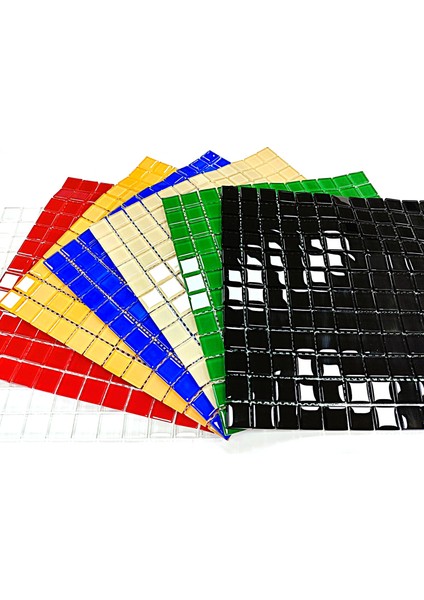 Hobi ve Sanatsal Çalışmalar Için 23X23MM. Boyutlarında Beyaz, Mavi, Kırmızı, A.turuncu, Yeşil, Siyah, Krem. 7 Farklı Renkten Oluşan 30X30CM. Fileli Kristal Mozaik Seti. modelleri