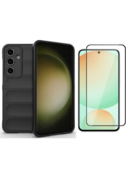 Samsung Galaxy S24 FE Kılıf Esnek TPU Oyuklu Arka Yüzey Tasarımlı Zore Etnik Silikon Kapak + Cam Ekran Koruyucu