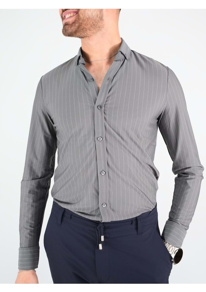 Erkek Antrasit Çizgili Gömlek