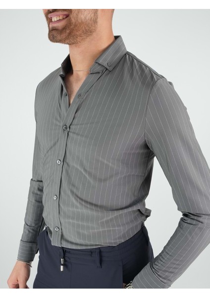 Erkek Antrasit Çizgili Gömlek fiyatları