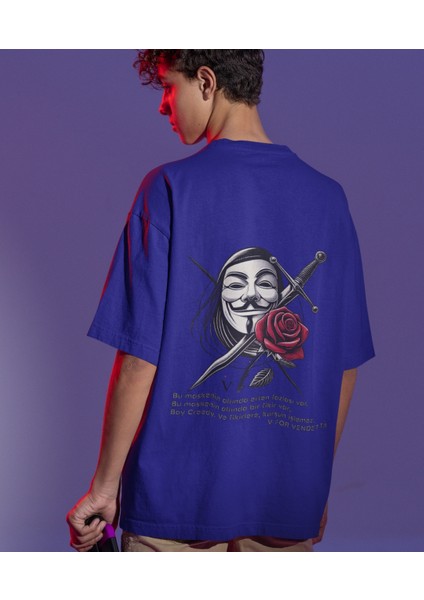 V For Vendetta Baskılı Oversize Erkek Tişört