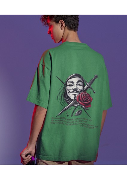V For Vendetta Baskılı Oversize Erkek Tişört