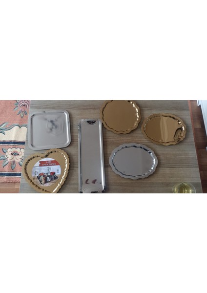 Hediyelik Sunum Tepsisi, Paslanmaz, Dikdörtgen, 6'lı set