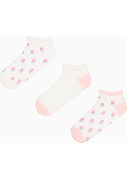 Diamond Flowers Pembe Beyaz 3lü Patik Çorap