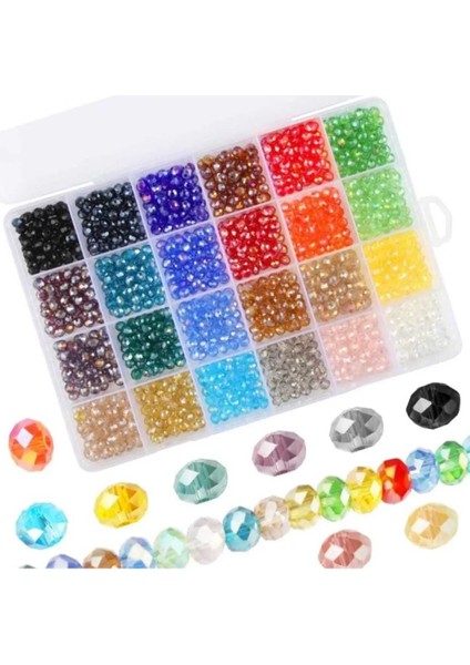 4 mm 24 Renk Kristal Boncuk Takı Yapım Malzemeleri