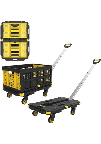 PC532B 137KG 62X45CM Dört Tekerli Çekme Kollu Yük ve Paket Taşıma Arabası + FT505 Çok Amaçlı Taşıma Sepeti