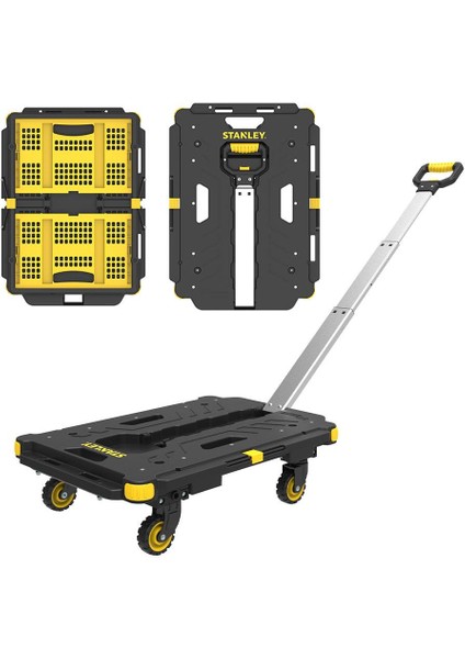 PC532B 137KG 62X45CM Dört Tekerli Çekme Kollu Yük ve Paket Taşıma Arabası + FT505 Çok Amaçlı Taşıma Sepeti