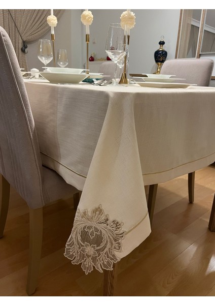 Fransız Dantel ve Piko Sarma Detaylı Dertsiz Çeyiz Salon Masa Örtüsü modelleri