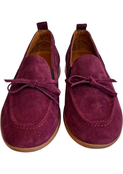 Mor Deri Süet Fiyonk Detay Comfort Taban Loafer