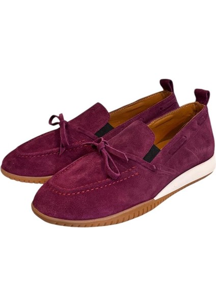 Mor Deri Süet Fiyonk Detay Comfort Taban Loafer
