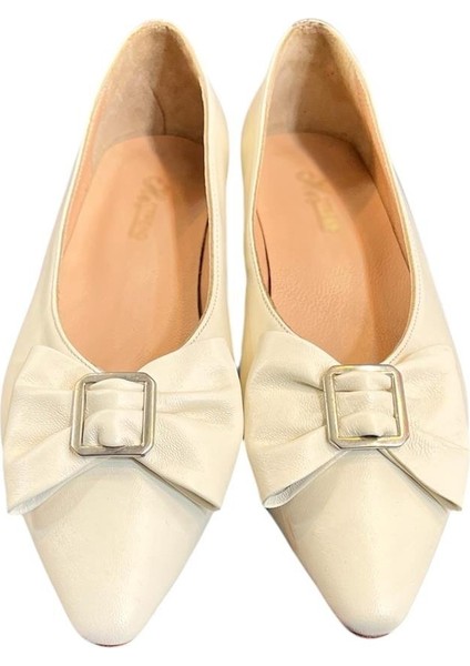 Ekru Deri Fiyonk Tokalı Babet Ayakkabı fiyatları