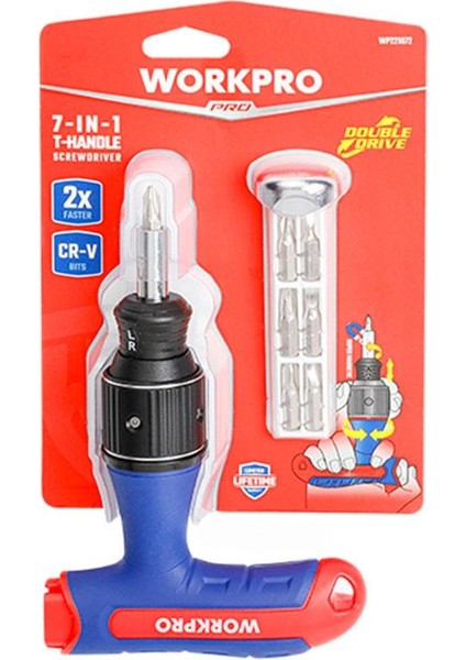 WP221072 7-In-1 Profesyonel Cr-V T- Saplı Cırcırlı Manyetik Tornavida Seti