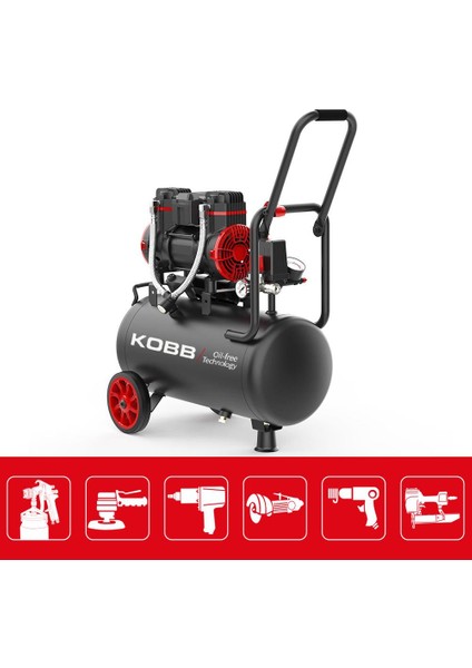 KBK25S 1.7hp 25LT 8bar Yağsız Sessiz Taşınabilir Hava Kompresörü