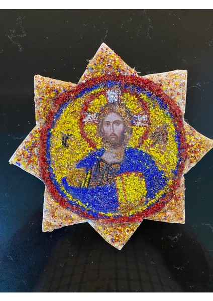 Cam Tozundan Yapılmış El Yapımı Yıldız Şeklinde Pantokrator Isa