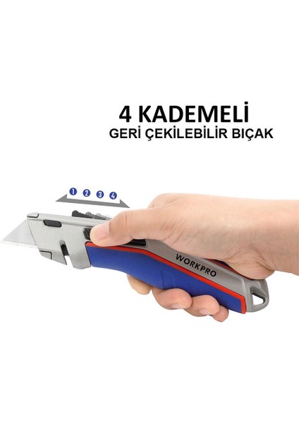 WP213015 Ağır Hizmet Alüminyum Gövde Otomatik Geri Çekilebilir Rötuş Maket Bıçağı + 5 Adet Yedek Bıçak