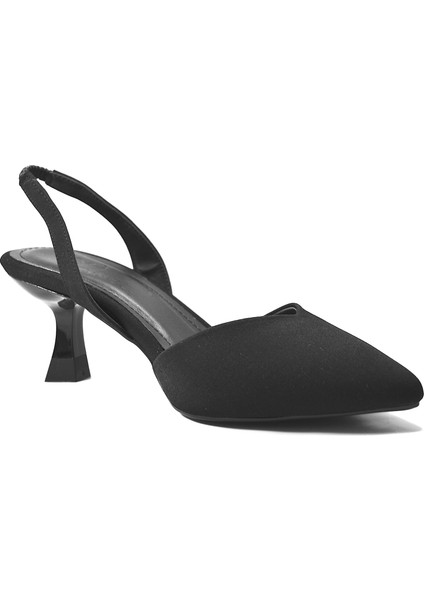 196.525 Siyah & Bej Bantlı Kadın Stiletto Ayakkabı