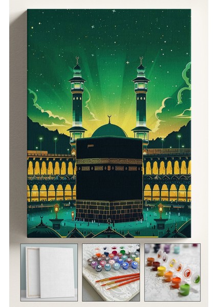 Sayılarla Boyama Çerçeveli Hobi Seti Numaralı Tuval Fırça Boya Dahil Kasnaklı 40X50 cm Kabe