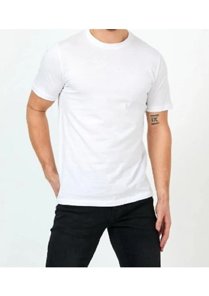 Rahat kalıp unisex Beyaz-Lacivert-Siyah-Haki-Gri - Slim Fit Bisiklet Yaka 5'li Tişört Paketi fiyatları
