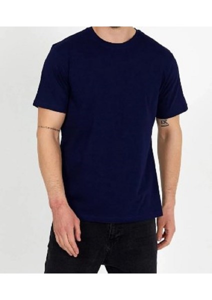 Rahat kalıp unisex Beyaz-Lacivert-Siyah-Haki-Gri - Slim Fit Bisiklet Yaka 5'li Tişört Paketi fırsatları