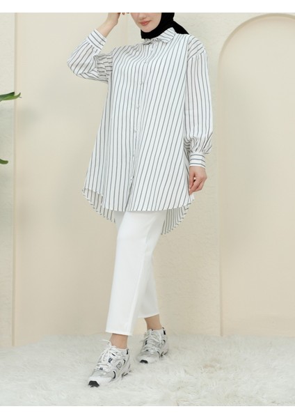 Çizgili Salaş Gömlek - Taşlı Düğmeli Çizgili Şık Gömlek fiyatları