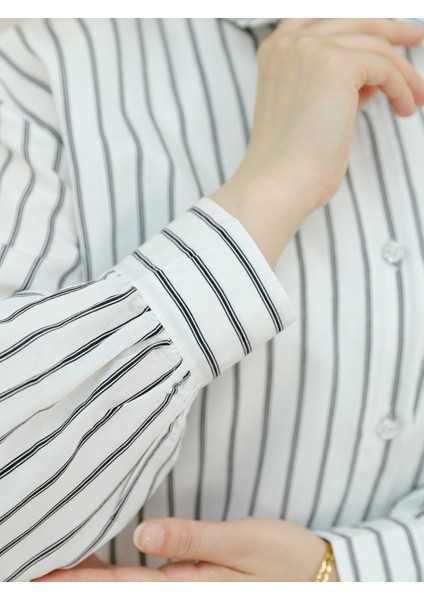 Çizgili Salaş Gömlek - Taşlı Düğmeli Çizgili Şık Gömlek modelleri