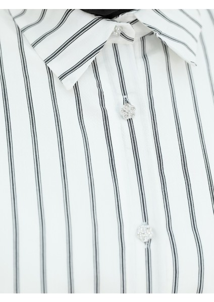 Çizgili Salaş Gömlek - Taşlı Düğmeli Çizgili Şık Gömlek fırsatları