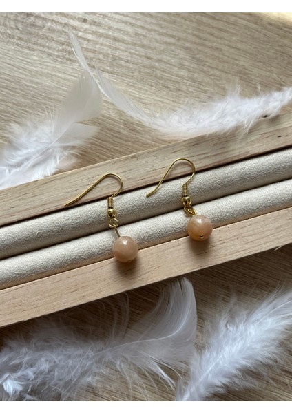 8 mm Güneş Taşı Altın Kaplama Sallantı Küpe