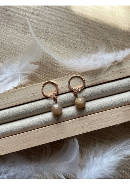 8 mm Güneş Taşı Rose Gold Halka Küpe