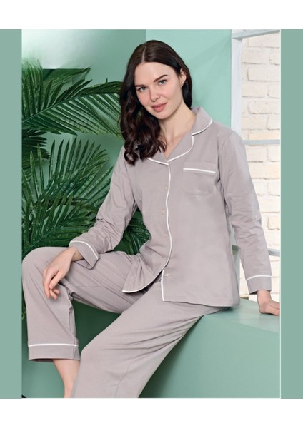Poleren Modal Kumaş Rahat Gömlek Pantolon/sıfır Yaka Desenli Düz Battal Pijama Takımları