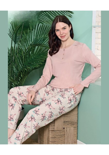 Poleren Modal Kumaş Rahat Gömlek Pantolon/sıfır Yaka Desenli Düz Battal Pijama Takımları