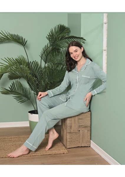 Poleren Modal Kumaş Rahat Gömlek Pantolon/sıfır Yaka Desenli Düz Battal Pijama Takımları