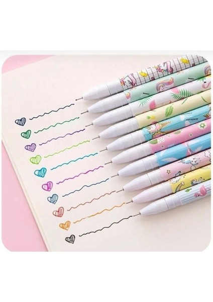 10'lu Unicorn Flamingo Renkli Jel Kalem Seti