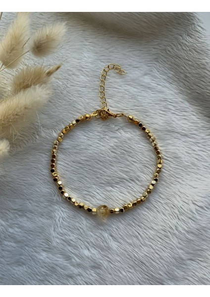 Sitrin Taşı Dorika Küp Altın Kaplama Bileklik