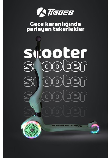 Premium Oturaklı Çocuk Scooter 3 Tekerlekli LED Işıklı Scooter Yükseklik Ayarlı 1-6 Yaş
