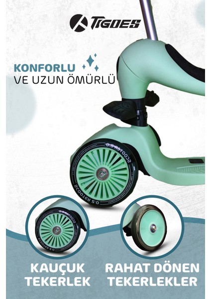Premium Oturaklı Çocuk Scooter 3 Tekerlekli LED Işıklı Scooter Yükseklik Ayarlı 1-6 Yaş