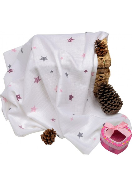 Çok Amaçlı Müslin Örtü 100X80 cm - Pembe Yıldız 8682476853124
