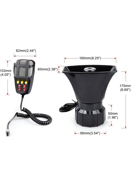 7 Sesli Mikrofonlu Megafon Siren 100 Watt Yüksek Sesli 12 Volt Dat Dat