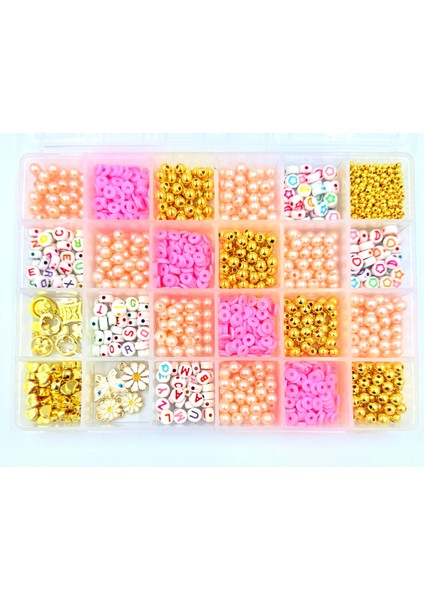Pembe Inci Boncuk Harf Boncuk ve Ara Aparat Takı Bileklik Yapım Seti Hobi Malzemeleri 4