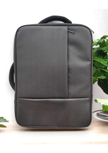 15.6" Inç Laptop Sırt Çantası Deri Detay USB Aparatlı Su Geçirmez Laptop Sırt Çantası