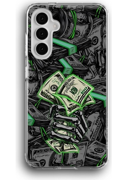 Samsung Galaxy A15 Uyumlu Baskılı Şeffaf Kılıf Kapak "iskelet Dolar"