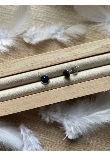 Lapis Lazuli Taşı El Yapımı Çelik Çivi Küpe