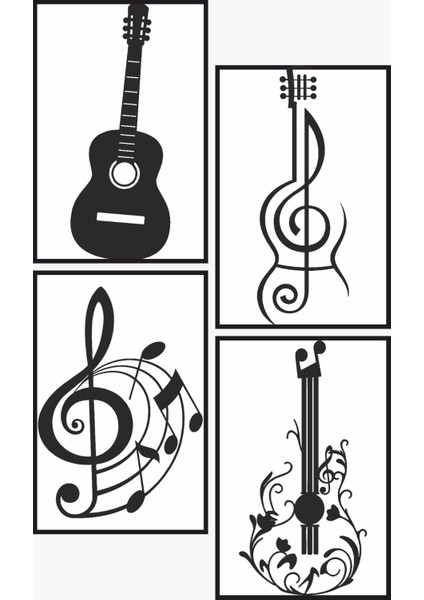 Dekoratif 4 Parça Gitar Figürlü 3mm Mdf Duvar Tablosu