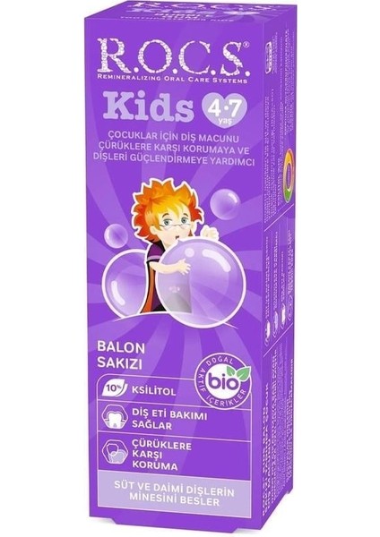 Kids Balon Sakızı Tadında 4-7 Yaş Florürsüz Diş Macunu 45 ml