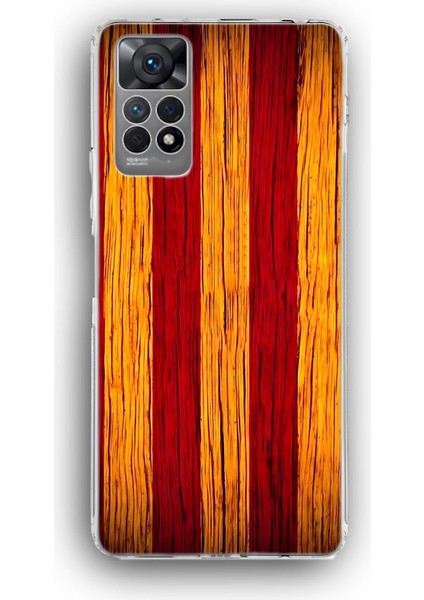 Xiaomi Redmi Note 12 Pro Uyumlu Baskılı Şeffaf Kılıf Kapak "ahşap Desen Sarı Kırmızı"