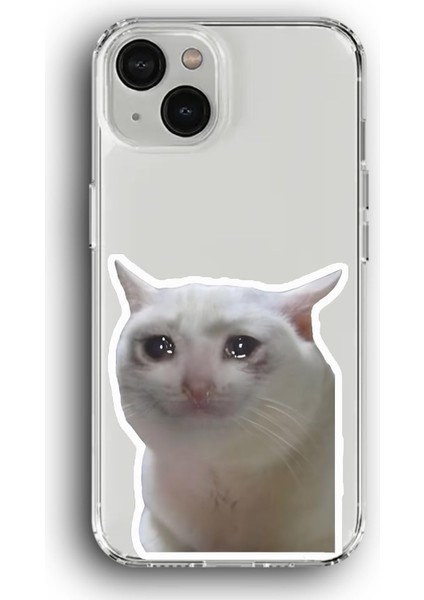Apple iPhone 15 Plus Uyumlu Baskılı Şeffaf Kılıf Kapak "ağlayan Kedi Meme"