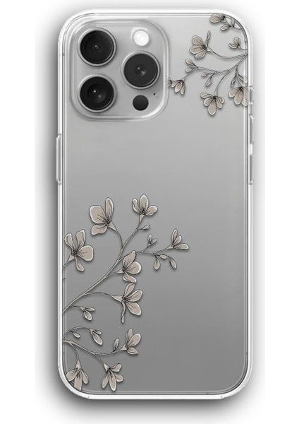 Apple iPhone 15 Pro Uyumlu Baskılı Şeffaf Kılıf Kapak "gri Çiçekler Hüzün Sonbahar"