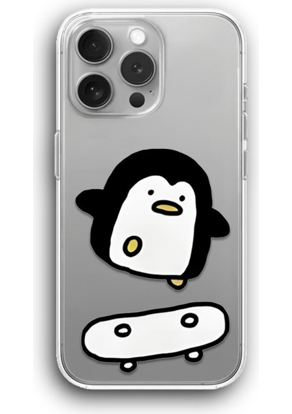 Apple iPhone 12 Pro Max Uyumlu Baskılı Şeffaf Kılıf Kapak "penguin Kaykaycı"